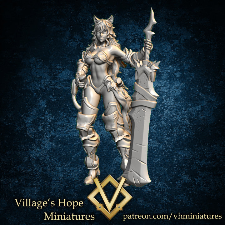 Greatsword Lion Girl by Village's Hope Miniatures