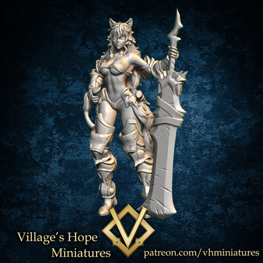 Greatsword Lion Girl by Village's Hope Miniatures