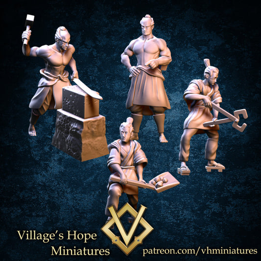 Asian Blacksmith and Helper by Village's Hope Miniatures