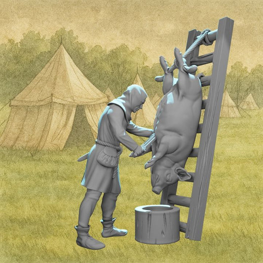 Medieval Butcher Slaughtering a Pig.