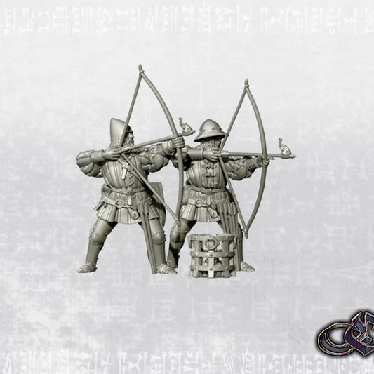 "Heavy Bowmen - Siege Incendiary Arrows - Aiming- 14th century" by Ezipion miniatures