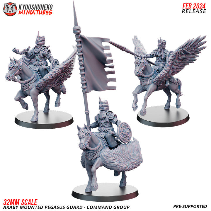 Araby Mounted Pegasus Guard Command Group by Kyoushuneko Miniatures