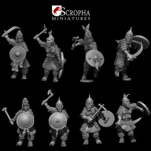 Cuman warriors with hand weapons by Scropha Miniatures