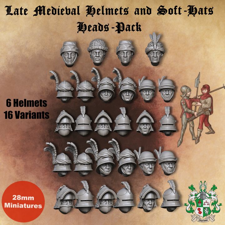 Late Medieval Helmets and Soft-Hats Heads-Pack by Styriwar