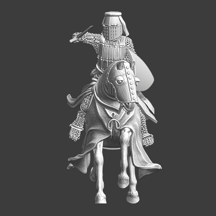 Medieval Crusader Knight charging with sword.