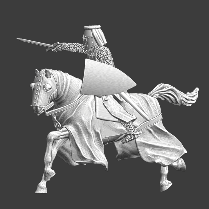 Medieval Crusader Knight charging with sword.