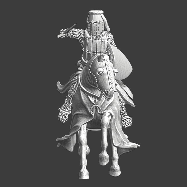 Medieval Crusader Knight charging with sword.