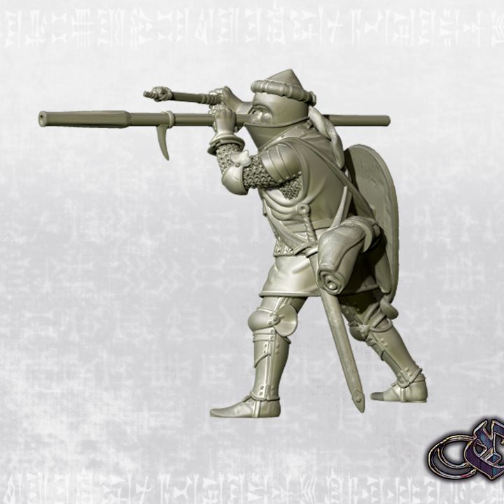 "Man-at-arm with hand cannon on shoulder - 14th century" by Ezipion miniatures