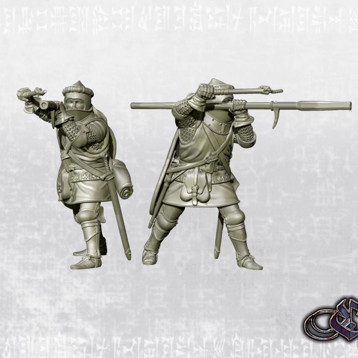 "Man-at-arm with hand cannon on shoulder - 14th century" by Ezipion miniatures