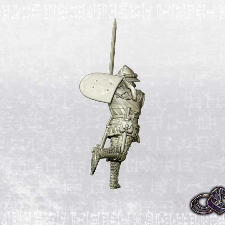 "Castilian Knight charging with sword on foot - 14th century" by Ezipion miniatures