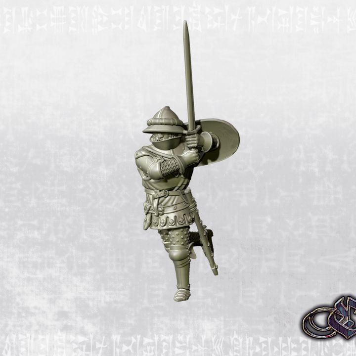 "Castilian Knight charging with sword on foot - 14th century" by Ezipion miniatures