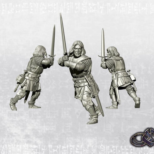 "Squire on foot wielding two-handed sword - 14th century" by Ezipion miniatures