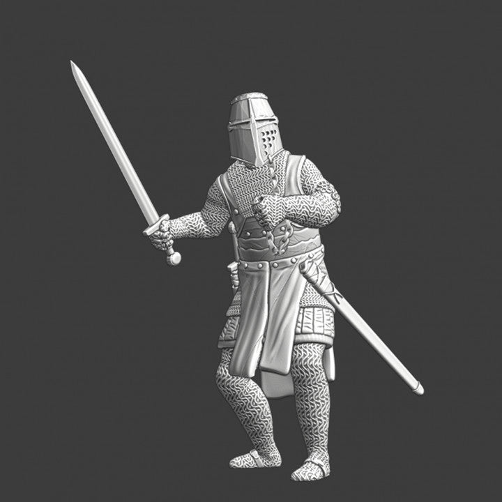 Medieval knight with great helmet and sword. – Studio Historia