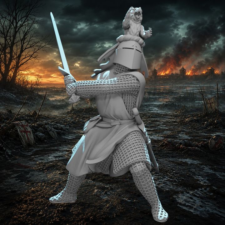 Medieval Knight with Bear Crested Helmet – Unique Character Model