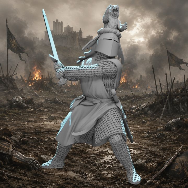 Medieval Knight with Bear Crested Helmet – Unique Character Model