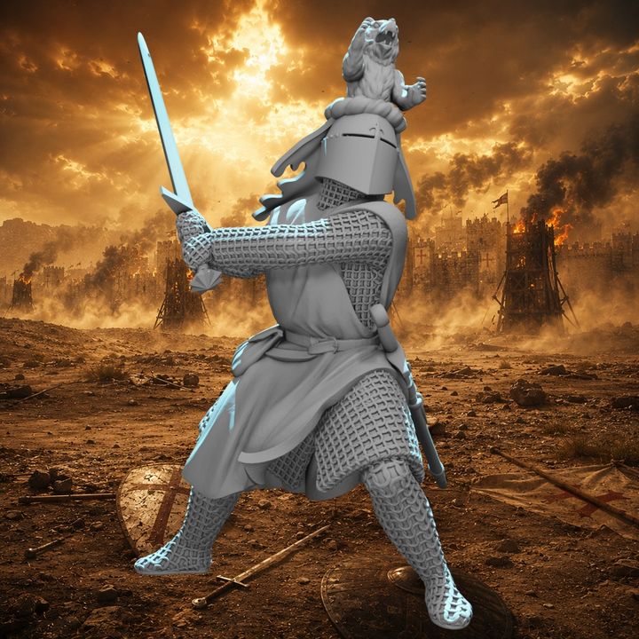 Medieval Knight with Bear Crested Helmet – Unique Character Model
