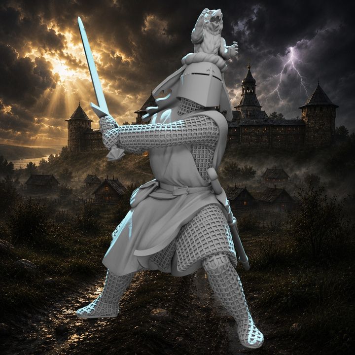 Medieval Knight with Bear Crested Helmet – Unique Character Model