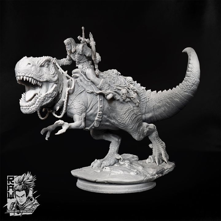 Kravos And Gorefang - Barbarian riging on T-Rex by Ronin Arts Workshop