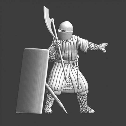 Medieval Crusader knight behind shield