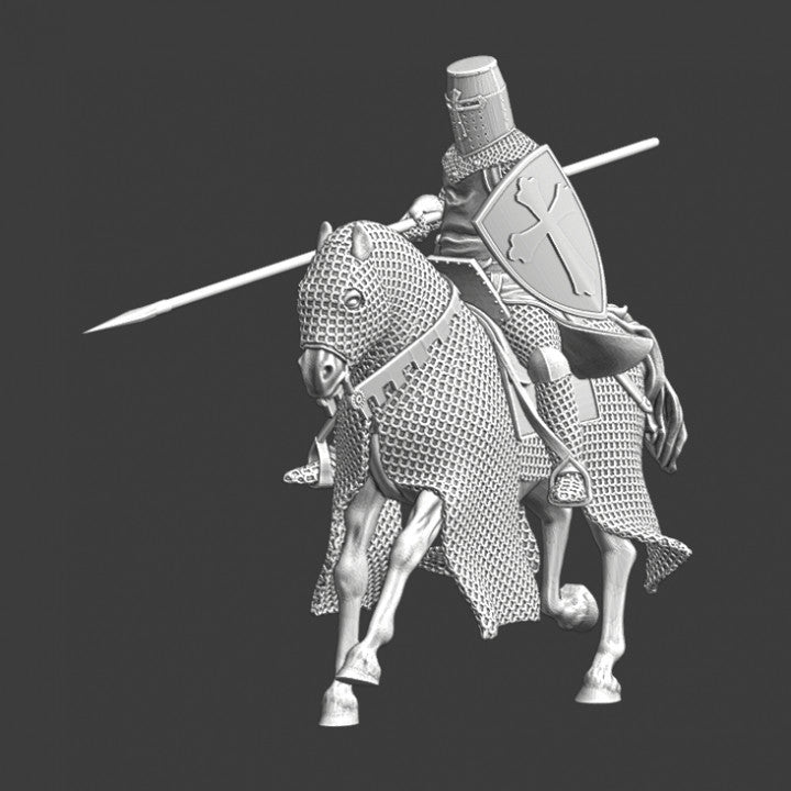 Medieval crusader knight with couched lance