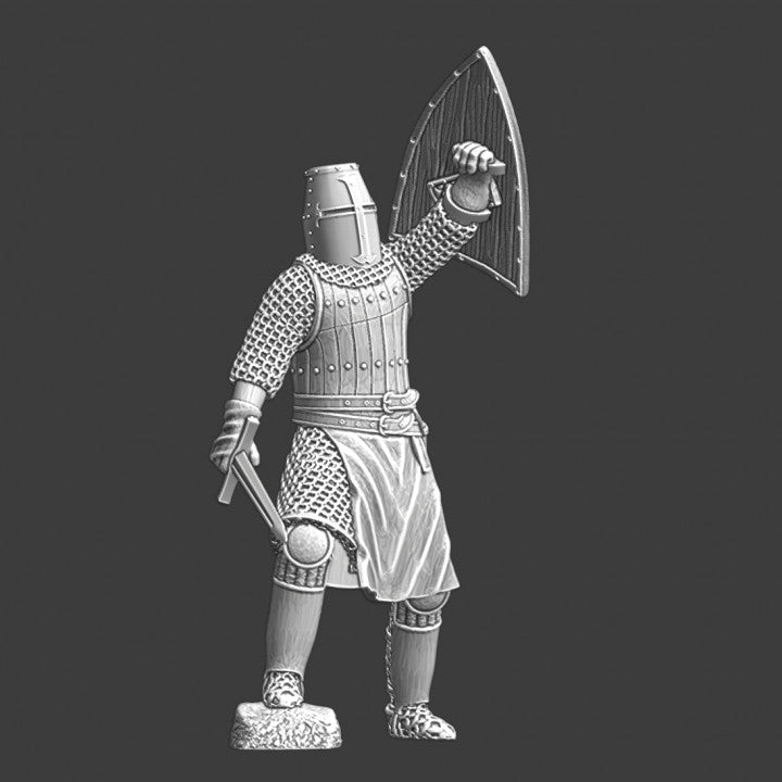 Medieval crusader knight - celebrating shield up