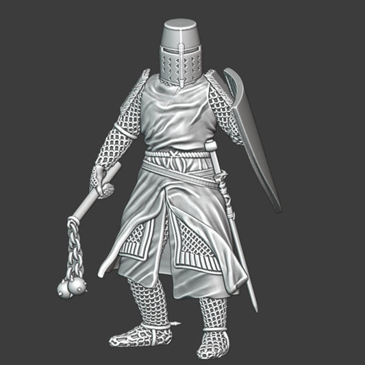 Medieval crusader knight with flail