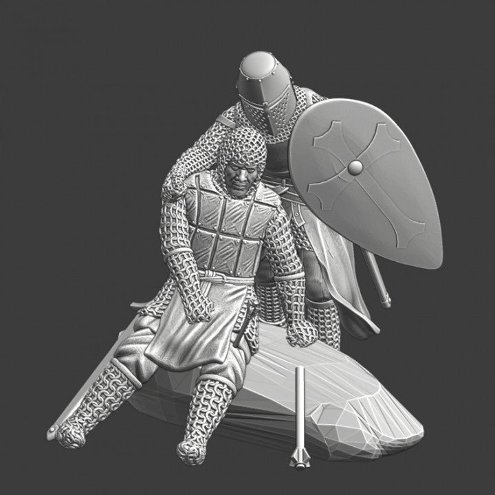 Medieval diorama - Wounded knight and his sergeant
