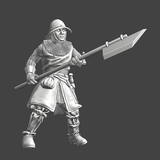 Medieval infantryman with poleweapon.