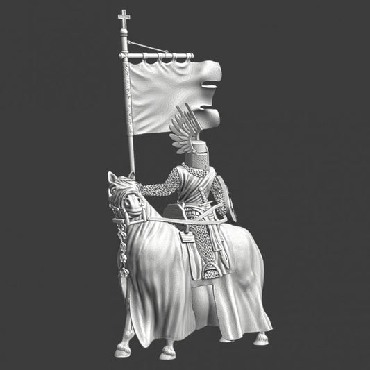 Medieval Winged Knight - Mounted with banner.