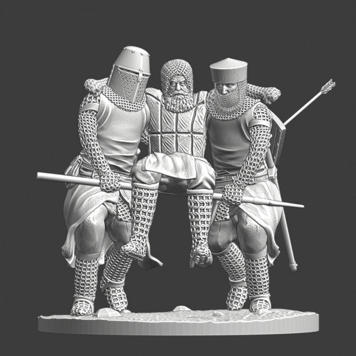 Medieval battlefield evacuation - Wounded knight scene