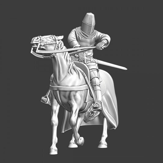 Medieval mounted knight drawing his blade