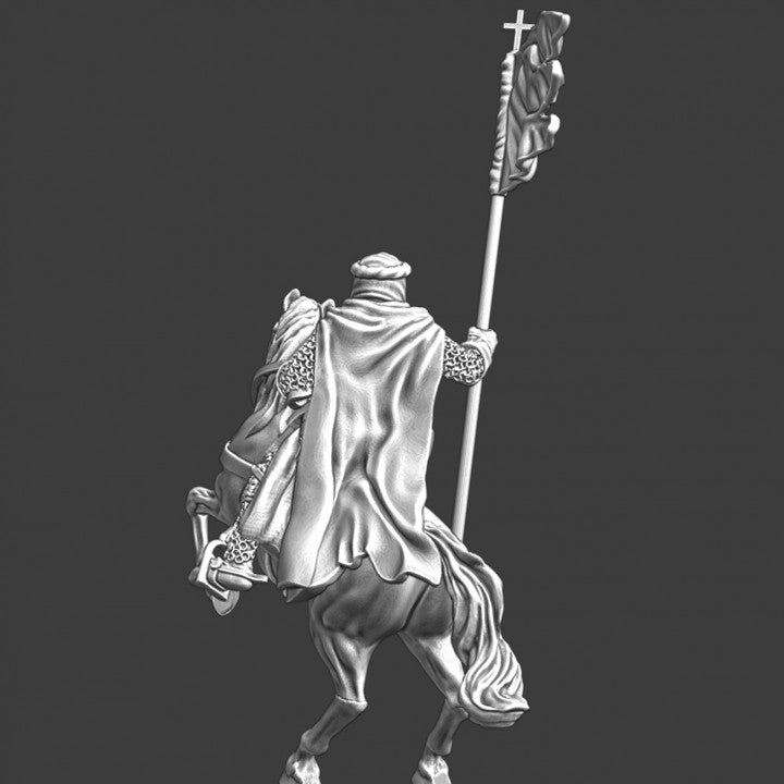 Medieval old knight carrying the banner