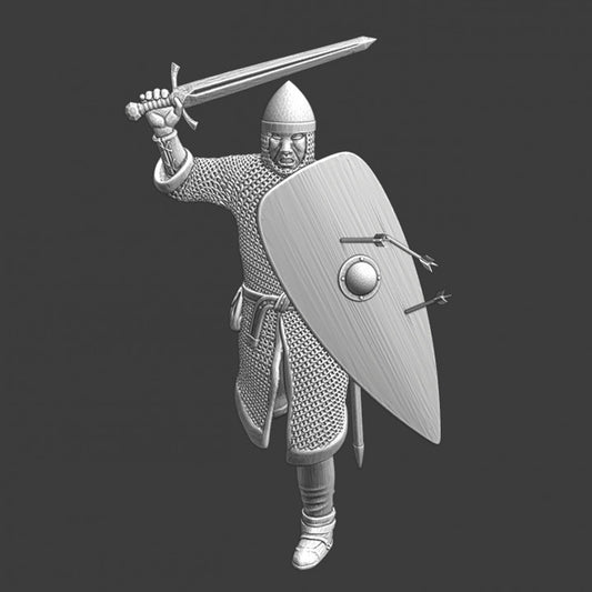 Early medieval crusader knight charging