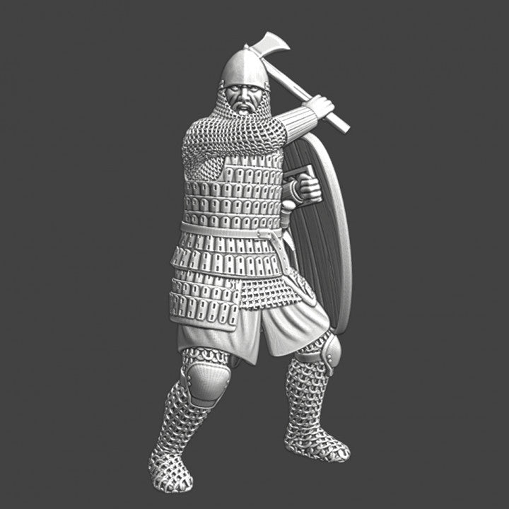 Medieval Russian axe warrior in combat