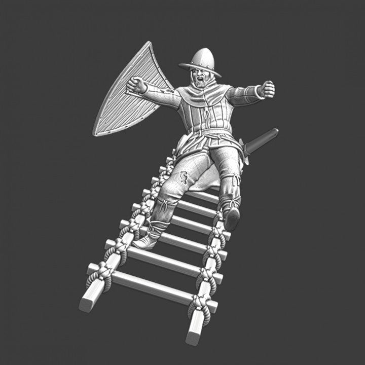 Medieval soldier falling from stormladder – Studio Historia