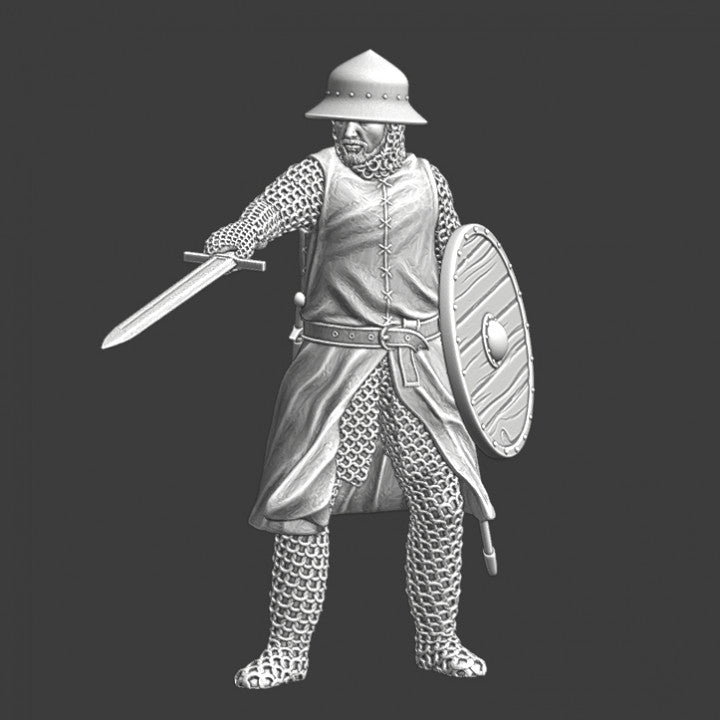 Medieval Soldier with sword and round shield
