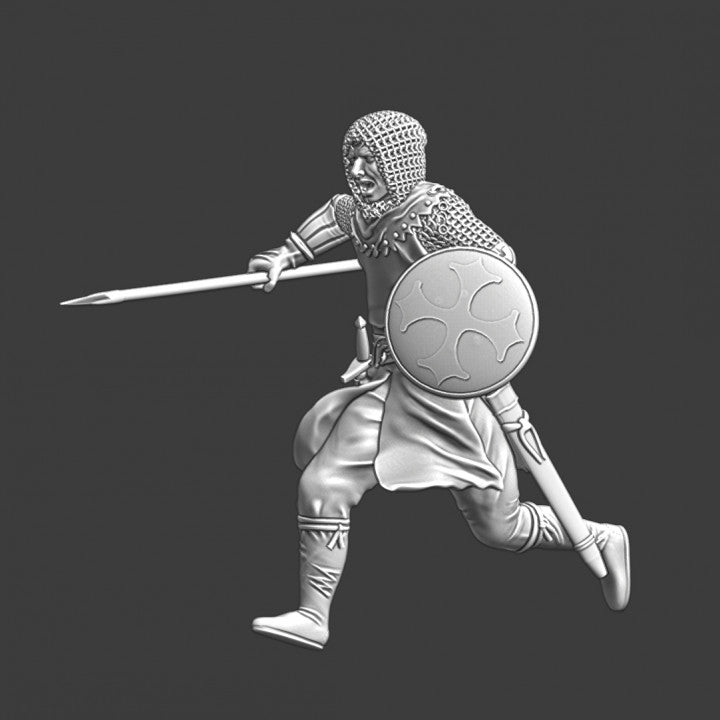 Medieval soldier running with spear. – Studio Historia