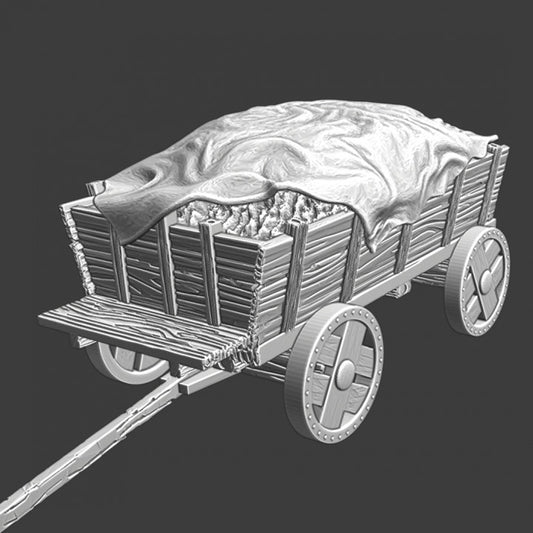 Medieval supply wagon with grain and cover