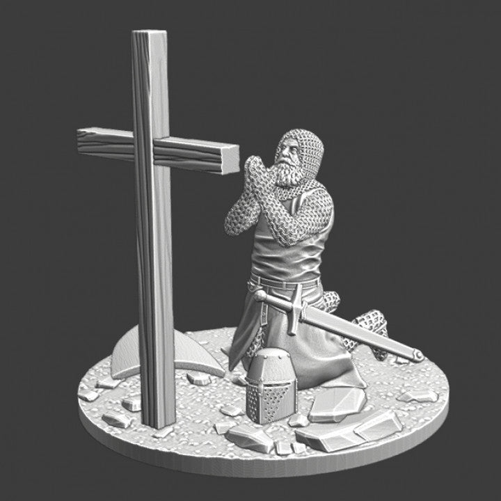 Medieval crusader knight praying