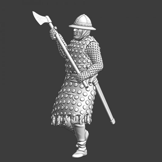 Medieval crusader infantryman with great axe