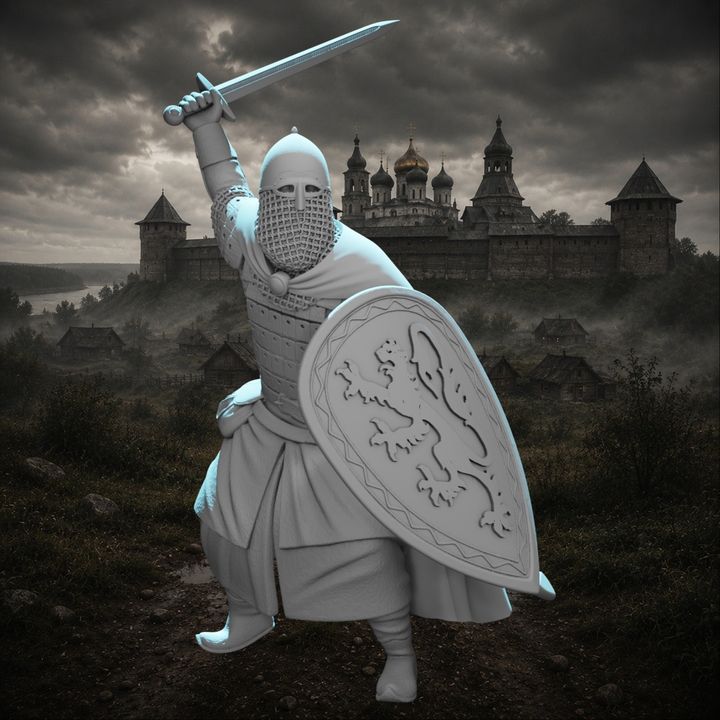 Medieval Kievan Rus Warrior with Sword & Heraldic Shield