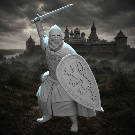 Medieval Kievan Rus Warrior with Sword & Heraldic Shield