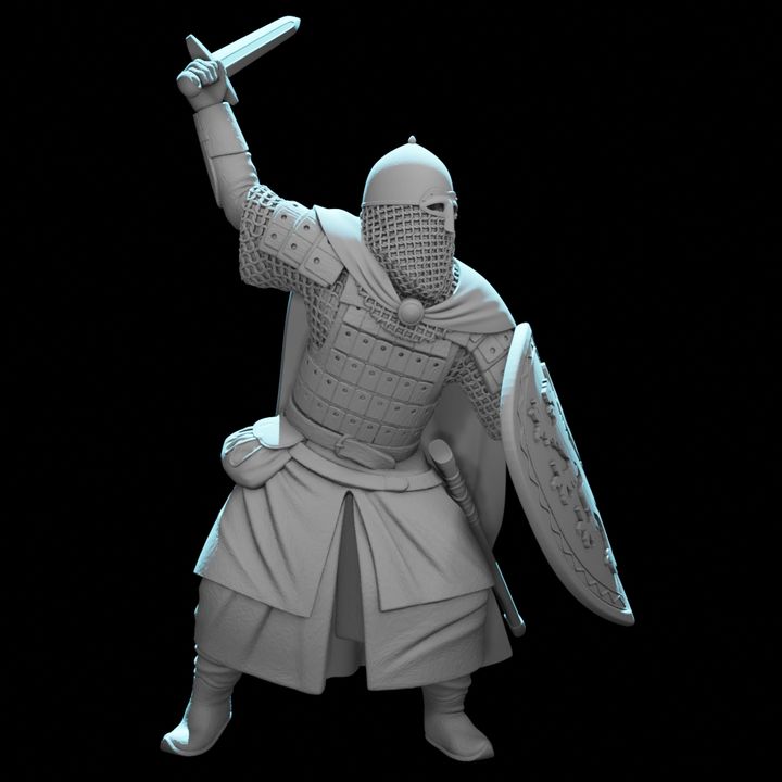 Medieval Kievan Rus Warrior with Sword & Heraldic Shield