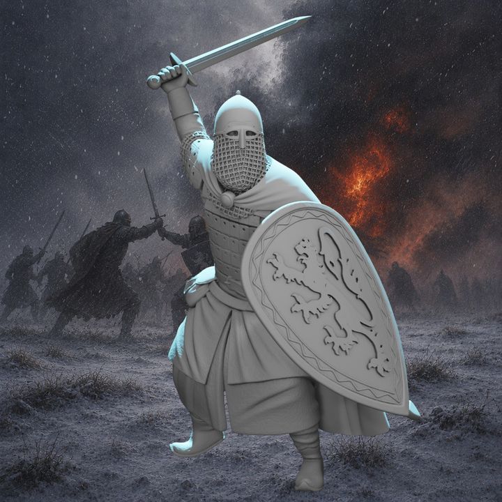 Medieval Kievan Rus Warrior with Sword & Heraldic Shield