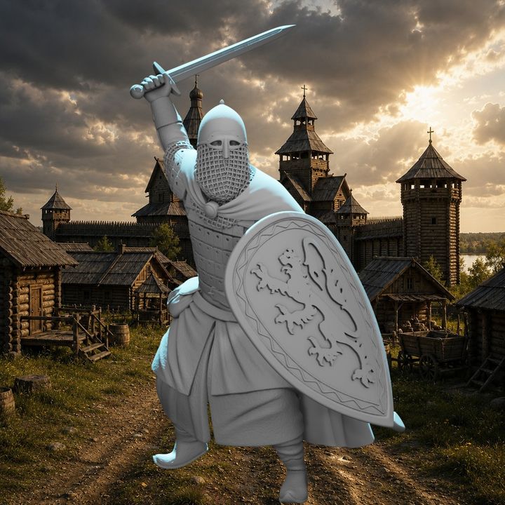 Medieval Kievan Rus Warrior with Sword & Heraldic Shield