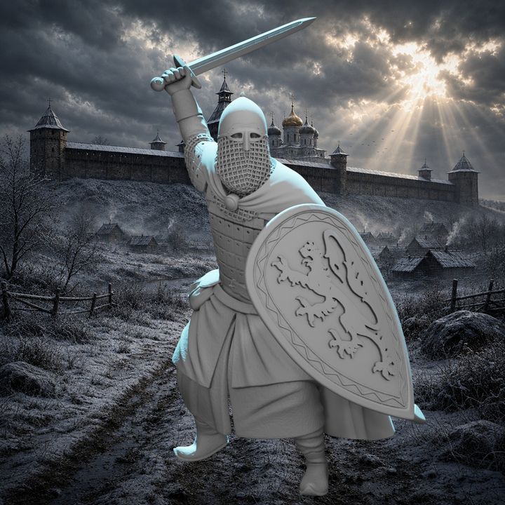 Medieval Kievan Rus Warrior with Sword & Heraldic Shield