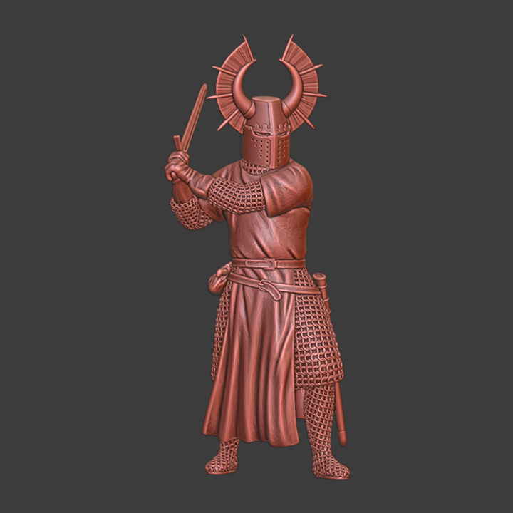 Teutonic Knight with crested helmet.