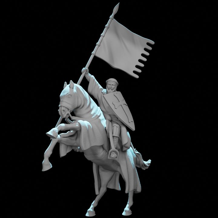 Mounted Medieval Crusader Knight with Order Banner