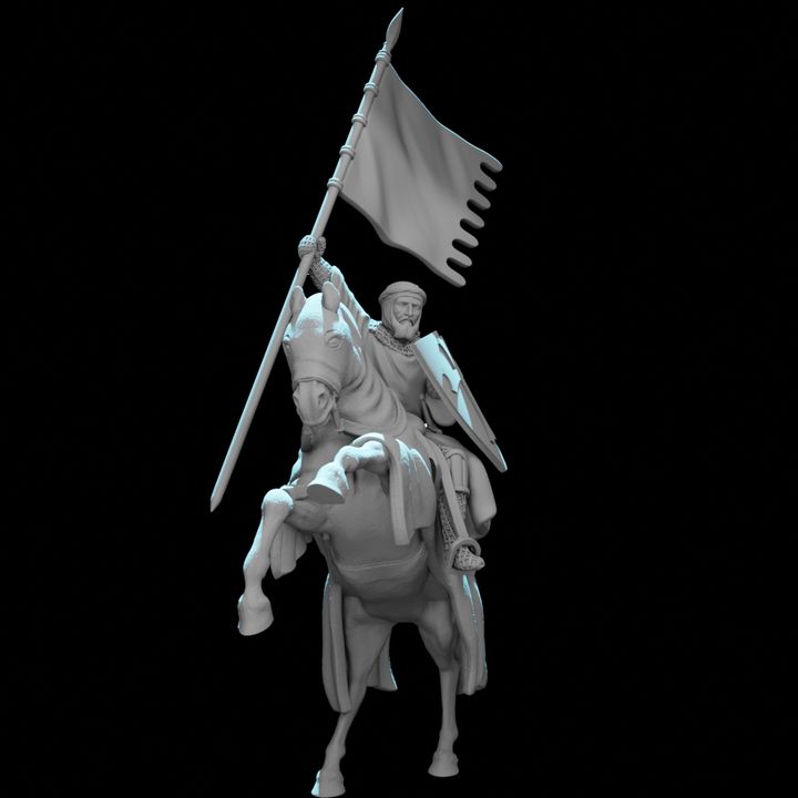 Mounted Medieval Crusader Knight with Order Banner