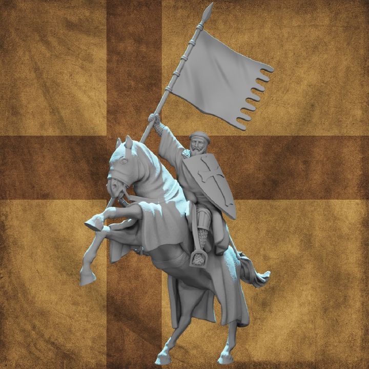 Mounted Medieval Crusader Knight with Order Banner